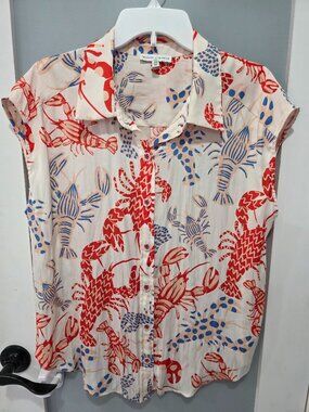 Maison d’Amelie Lobster Print Button Up Blouse Women’s Medium Sleeveless